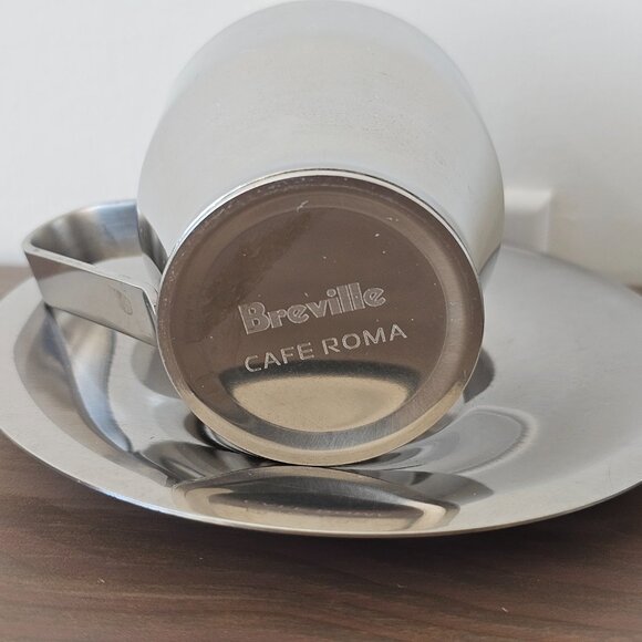 BREVILLE Cafe Roma Espresso Set Cups/Mugs Saucers Stainless Steel Double Wall - Picture 2 of 4
